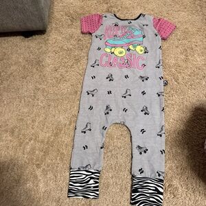 Rags to Raches Grey & Pink Roller Skate Romper